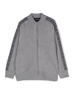 Kids свитер на молнии с логотипом и интарсией, серый Emporio armani