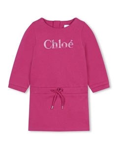 Kids хлопковое платье с вышитым логотипом, розовый Chloe