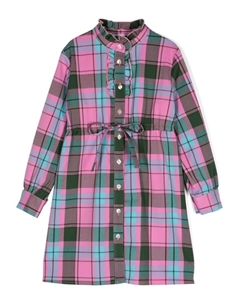 Клетчатое платье-рубашка с вышитым логотипом, розовый Msgm kids
