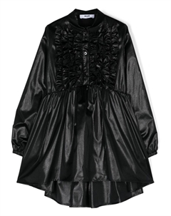 Платье мини из ткани ламе с оборками, черный Msgm kids