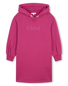 Kids платье с капюшоном и вышитым логотипом, розовый Chloe