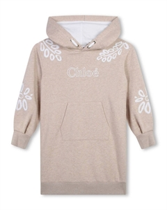 Kids платье с цветочной вышивкой и капюшоном, нейтральный цвет Chloe