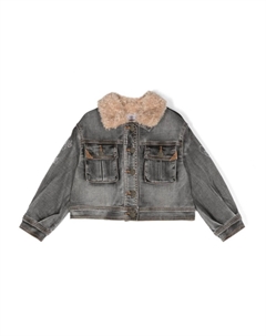 Джинсовый пуховик с нашивкой Lady из коллаборации с Disney, серый Monnalisa