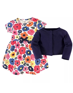 Комплект из 2 предметов: платье и кардиган из органического хлопка для малышей и девочек-подростков, яркий цветок Touched by nature