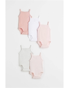 5 пар хлопковых боди, розовый H&m