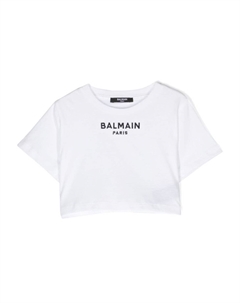 Kids укороченная футболка с вышитым логотипом, белый Balmain