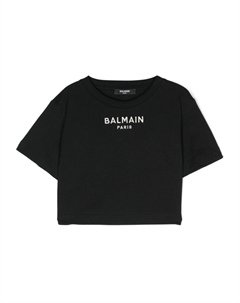 Kids укороченная футболка с вышитым логотипом, черный Balmain