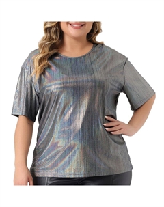 Топ больших размеров для женщин, футболка с металлическим круглым вырезом и коротким рукавом, вечерние блузки, футболки, серый Agnes orinda