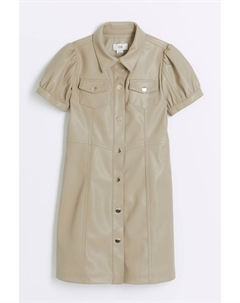 Платье рубашка из искусственной кожи со швами для девочек, бежевый River island