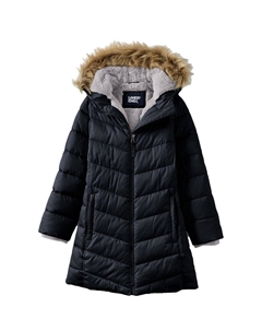 Пуховик на флисовой подкладке с капюшоном для девочек 4–16 лет, черный Lands' end