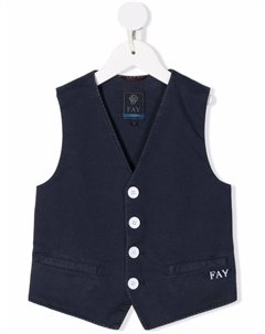 Жилет с V-образным вырезом и вышитым логотипом, синий Fay