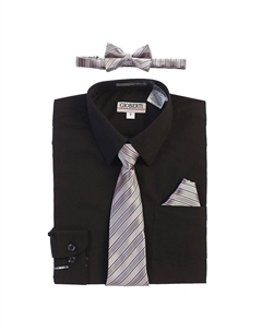 Детская классическая рубашка с длинными рукавами + галстук в полоску, галстук-бабочка и носовой платок, черный Gioberti