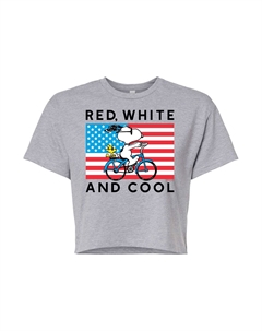 Укороченная футболка Peanuts Bike Riding Snoopy для юниоров "Red, White & Cool", серый Licensed character