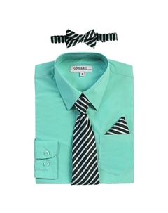 Детская классическая рубашка с длинными рукавами + галстук в полоску, галстук-бабочка и носовой платок, цвет Mint B Gioberti