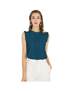 Топ без рукавов для женщин, деловые офисные блузки с винтажным цветочным принтом и рюшами, цвет Blue Green Allegra k