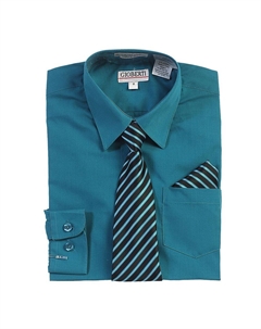 Детская классическая рубашка с длинными рукавами + галстук в полоску, галстук-бабочка и носовой платок, цвет Teal Green Gioberti