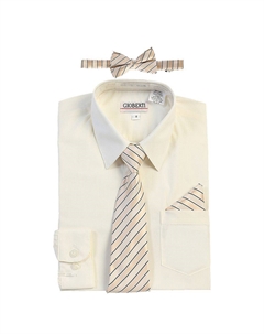 Детская классическая рубашка с длинными рукавами + галстук в полоску, галстук-бабочка и носовой платок, цвет Ivory Gioberti