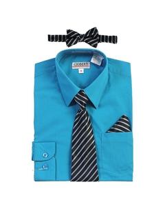 Детская классическая рубашка с длинными рукавами + галстук в полоску, галстук-бабочка и носовой платок, цвет Turquoise B Gioberti