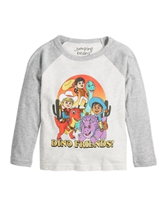 Футболка для малышей Dino Ranch Dino Friends с рисунком реглан, серый Jumping beans