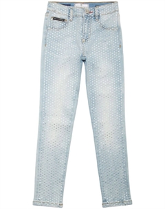 Джинсы прямого кроя с пятью карманами, украшенные кристаллами Junior, синий Philipp plein