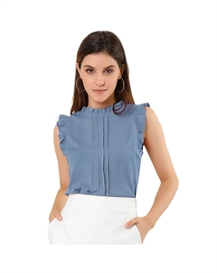 Топ без рукавов для женщин, деловые офисные блузки с винтажным цветочным принтом и рюшами, цвет Blue Grey Allegra k