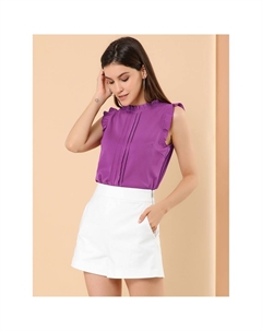 Топ без рукавов для женщин, деловые офисные блузки с винтажным цветочным принтом и рюшами, цвет Dark Blue Allegra k