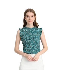 Топ без рукавов для женщин, деловые офисные блузки с винтажным цветочным принтом и рюшами, цвет Blue Green Floral Allegra k