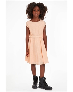 Девичье расклешенное платье из гофрированного материала Jeans, розовый Calvin klein
