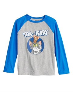 Футболка Tom & Jerry с длинными рукавами и рисунком реглан для мальчиков 4–12 лет, серый Jumping beans