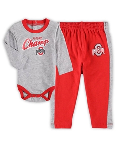 Комплект боди с длинными рукавами и спортивными штанами в стиле штата Огайо Buckeyes Little Kicker алого/серого цвета для новорожденных и младенцев Outerstuff