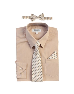 Детская классическая рубашка с длинными рукавами + галстук в полоску, галстук-бабочка и носовой платок, цвет Khaki Gioberti