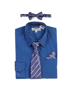 Детская классическая рубашка с длинными рукавами + галстук в полоску, галстук-бабочка и носовой платок, цвет Royal Blue Gioberti