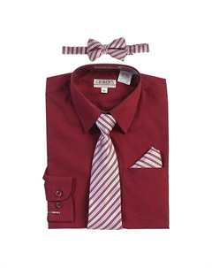 Детская классическая рубашка с длинными рукавами + галстук в полоску, галстук-бабочка и носовой платок, цвет Burgundy Gioberti