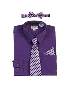 Детская классическая рубашка с длинными рукавами + галстук в полоску, галстук-бабочка и носовой платок, цвет Purple B Gioberti