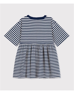 Голубое хлопковое платье в полоску с рукавами 3/4 для девочек, синий Petit bateau