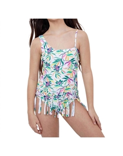 Детский цельный купальник с юбкой на одно плечо и бахромой для девочек цвета GTK Palms Gottex