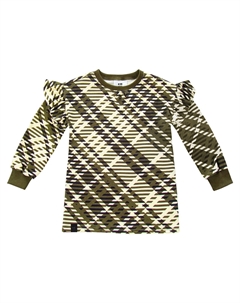 Махровое платье в клетку с рюшами для девочек, оливковый Omamimini