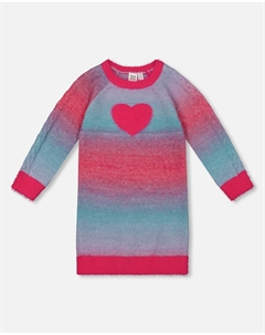 Вязаное платье с градиентом сердца конфетно-розового и синего цветов Deux par deux