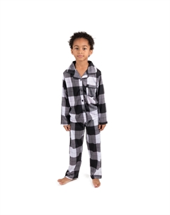 Рождественские детские двухкусочные фланелевые пижамы в клетку, цвет Plaid Black & White Leveret