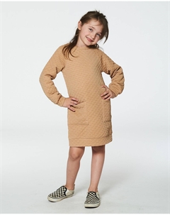 Блестящее стеганое платье с длинным рукавом и карманом золотисто-коричневого цвета Deux par deux