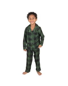 Рождественские детские двухкусочные фланелевые пижамы в клетку, цвет Plaid Black & Green Leveret