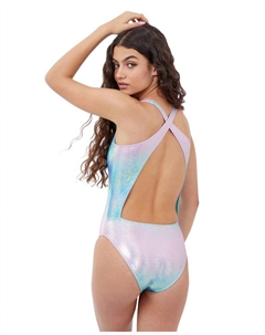 Сплошной купальник с фактурной отделкой и круглым вырезом для девочек цвета омбре Gottex