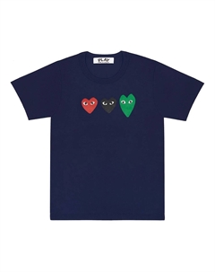 Темно-синяя футболка с тройным сердцем, синий Comme des garcon