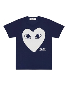 Темно-синяя футболка с сердечком, синий Comme des garcon