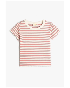 Полосатая футболка с овальным вырезом, белый Koton