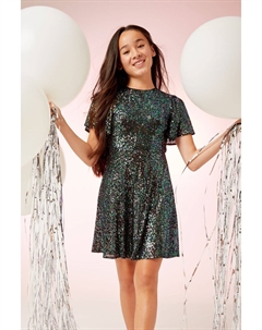 Платье с пайетками и расклешенными рукавами, синий Lipsy