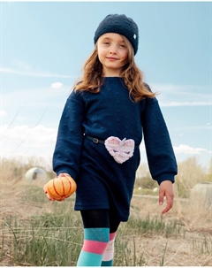 Флисовое платье со стеганым сердечком и поясом Темно-синее, темно-синий Deux par deux