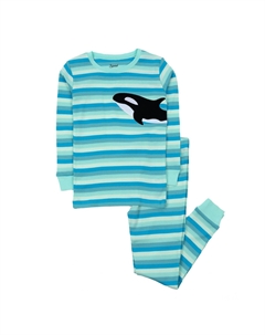 Детские хлопковые пижамы из двух предметов в полоску для мальчиков, цвет Orca Stripes Leveret