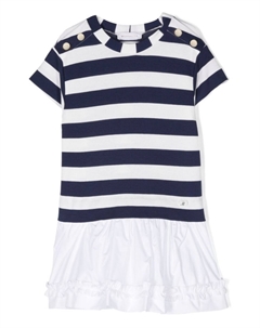 Полосатое платье-футболка с баской, белый Monnalisa