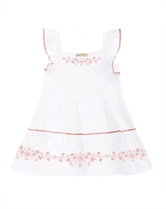 Белое платье с короткими рукавами и рюшами для девочек с вышивкой и розой Milon